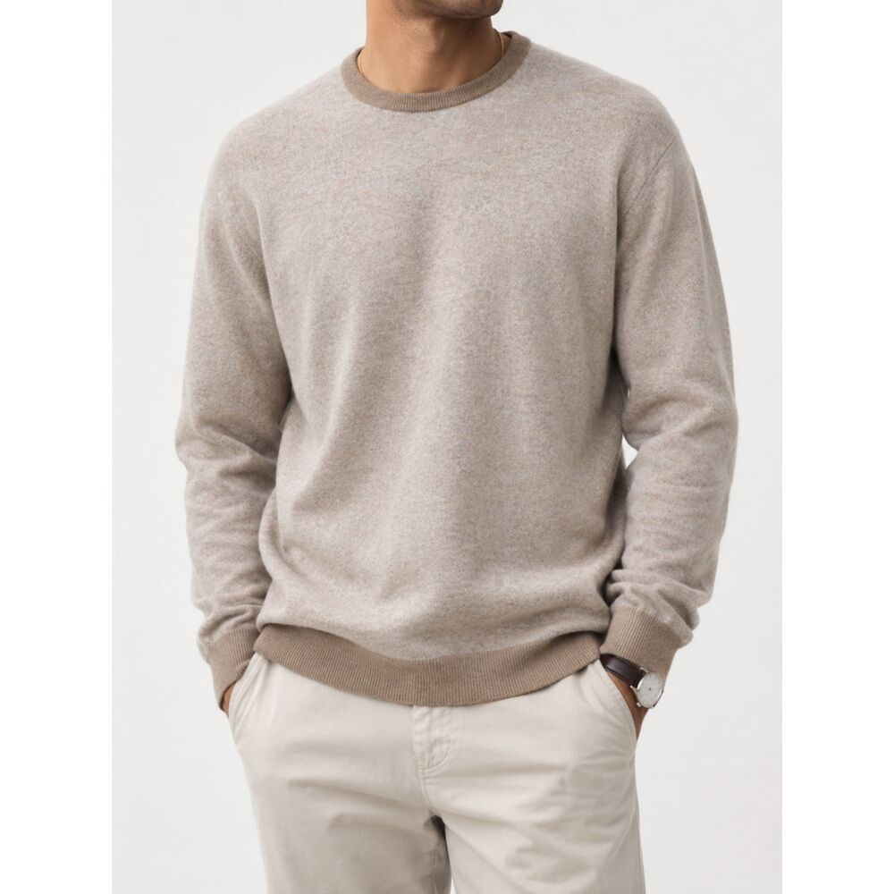 Lands' End 100% Cashmere Sweater Mens XXL Beige Crewneck Luxury Knit Soft